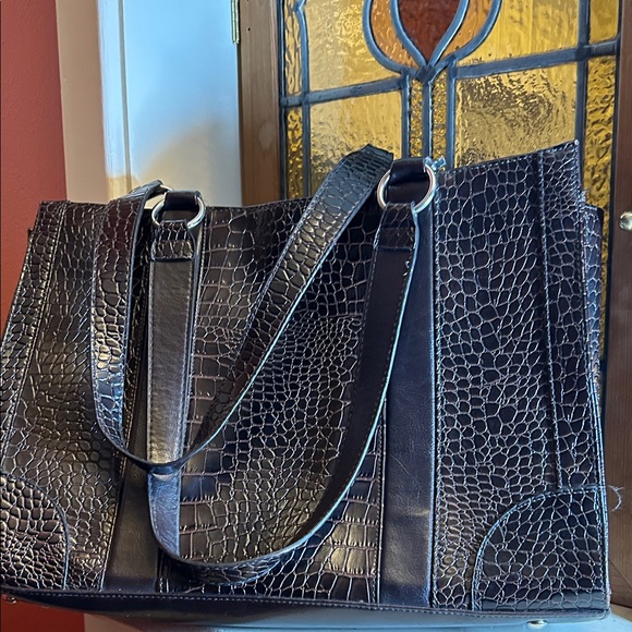 Coldwater Creek Dark Brown  Croc-Embossed Tote - Picture 11 of 15